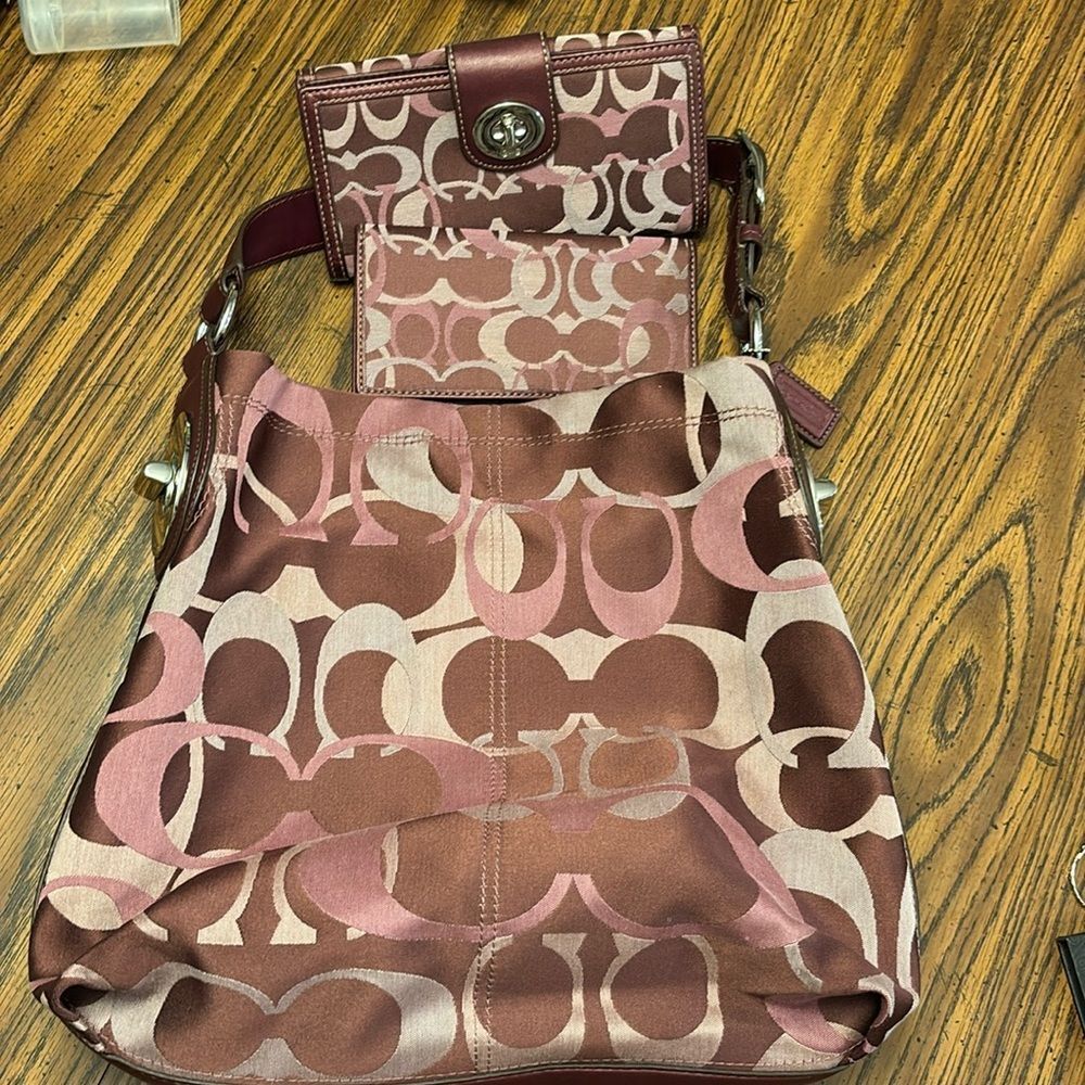 Coach Penelope Bordeaux Burgundy Optic Signature Hobo Shoulder Bag H1178-F17476